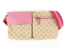 Load image into Gallery viewer, Gucci Monogram Web Double Pocket Belt BumBag Pink