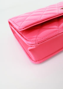 Chanel Patent Leather Wallet on a Chain Hot Pink