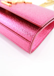 Saint Laurent Metallic Calfskin Kate Crossbody Pink