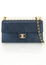 Load image into Gallery viewer, Chanel Lambskin Pearl Wallet on Chain Navy
