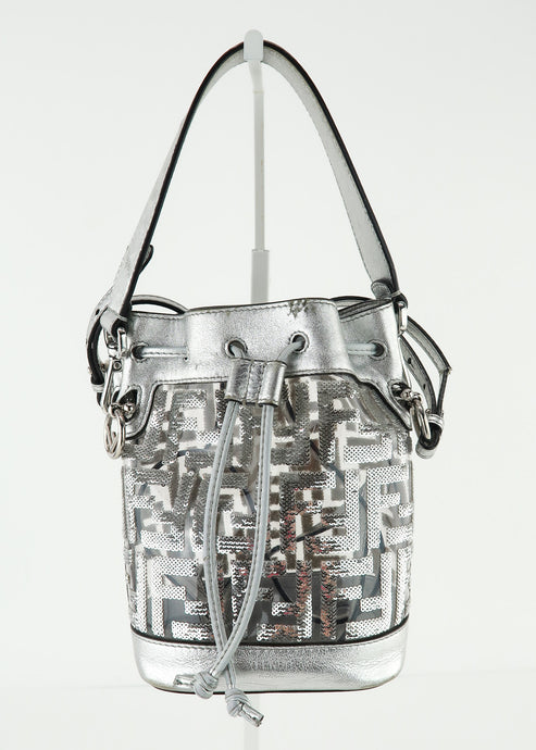 Fendi Mini Silver Sequin Zucca Bucket Bag