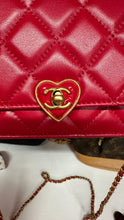 Load image into Gallery viewer, Chanel Lambskin Quilted Coco Love Wallet on Chain Red