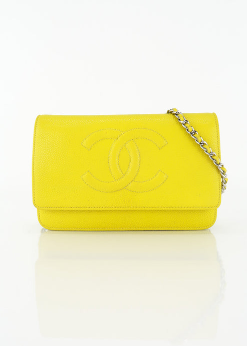 Chanel Timeless Caviar Wallet on Chain Yellow silver