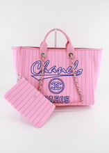 Load image into Gallery viewer, Chanel Canvas Calfskin Striped Large Deauville Tote Pink Blue
