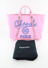Load image into Gallery viewer, Chanel Canvas Calfskin Striped Large Deauville Tote Pink Blue