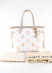 Louis Vuitton Neverfull MM By the Pool Beige *Full Set* + Charm