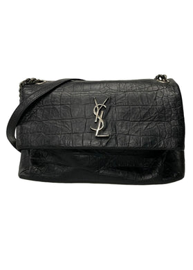 Saint Laurent West Hollywood Croc Shoulder Bag Black