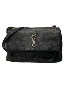 Saint Laurent West Hollywood Croc Shoulder Bag Black