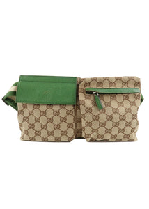 Gucci Monogram Web Double Pocket Belt BumBag Green