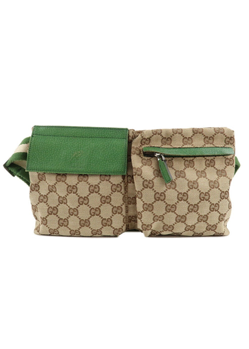 Gucci Monogram Web Double Pocket Belt BumBag Green
