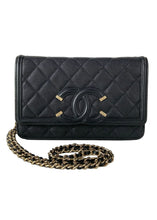 Load image into Gallery viewer, Chanel Caviar Filigree Wallet on a Chain Black