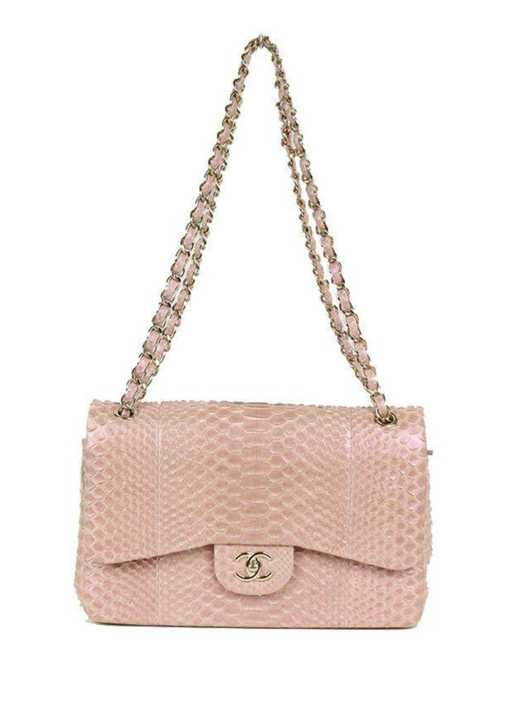 Chanel Pink Holographic Effect Python Leather Jumbo Classic Double Flap Bag  Chanel
