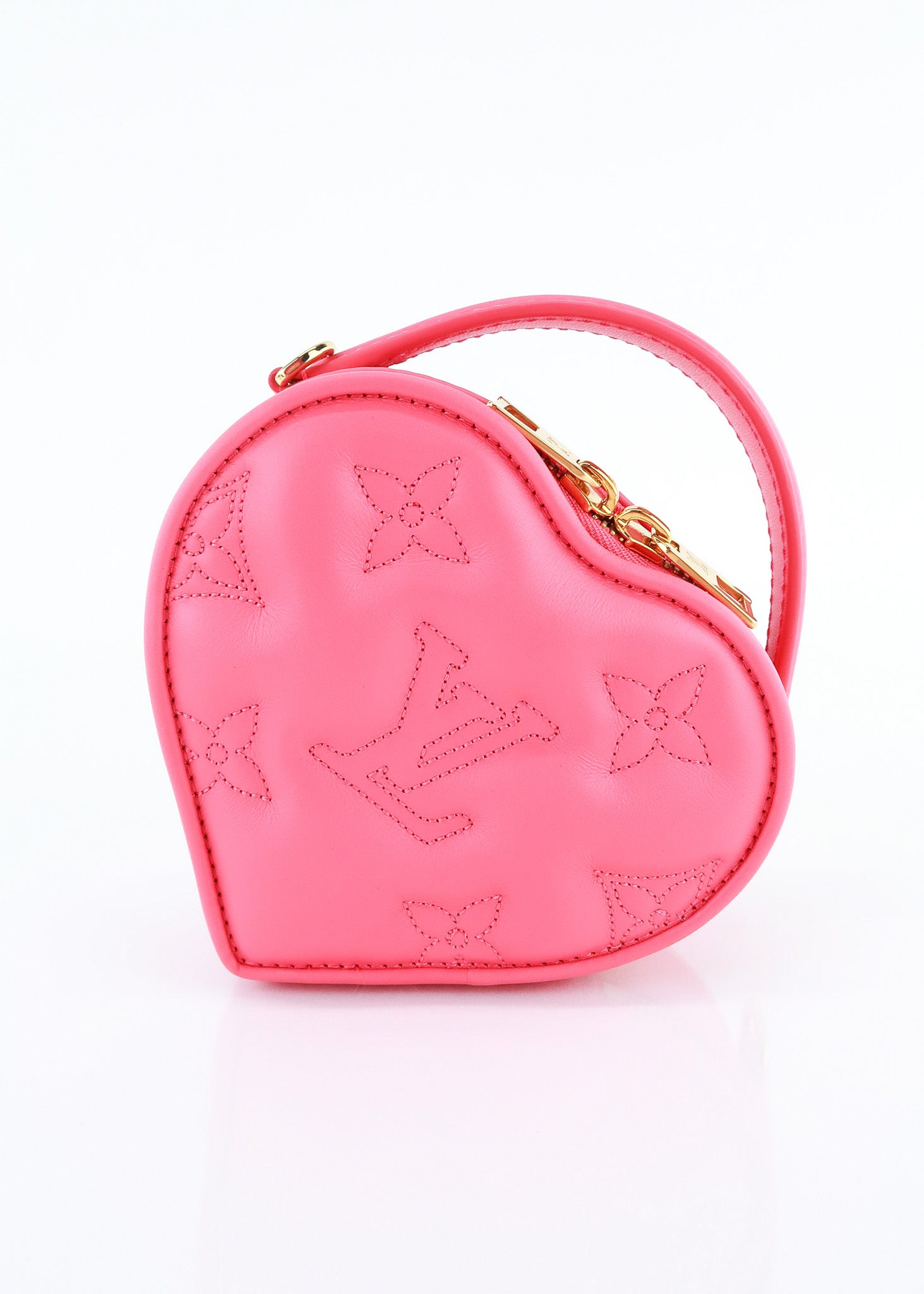 LOUIS VUITTON Calfskin Embroidered Monogram Pop My Heart Bag Pouch Dragon  Fruit Pink 1243349