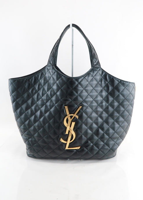 Saint Laurent Lambskin Quilted Maxi Icare Shopping Tote Black