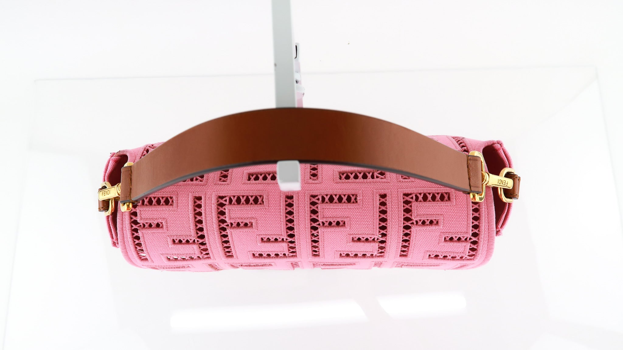 Fendi Baguette FF Motif Embroidered Pink Canvas Shoulder Bag