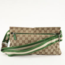 Load image into Gallery viewer, Gucci Monogram Web Double Pocket Belt BumBag Green