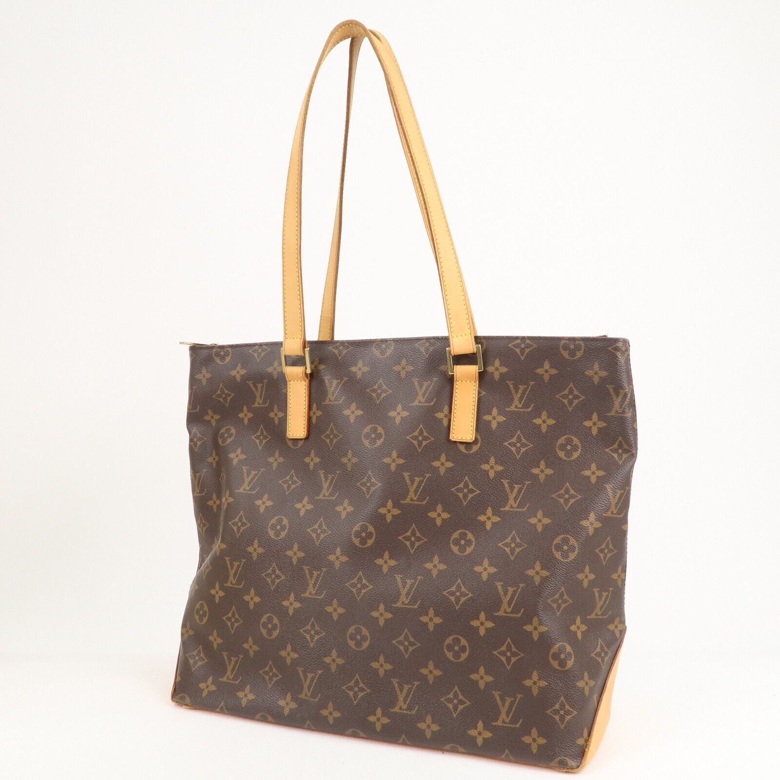 LOUIS VUITTON Brown Monogram Coated Canvas and Vachetta Leather Cabas Mezzo  For Sale at 1stDibs