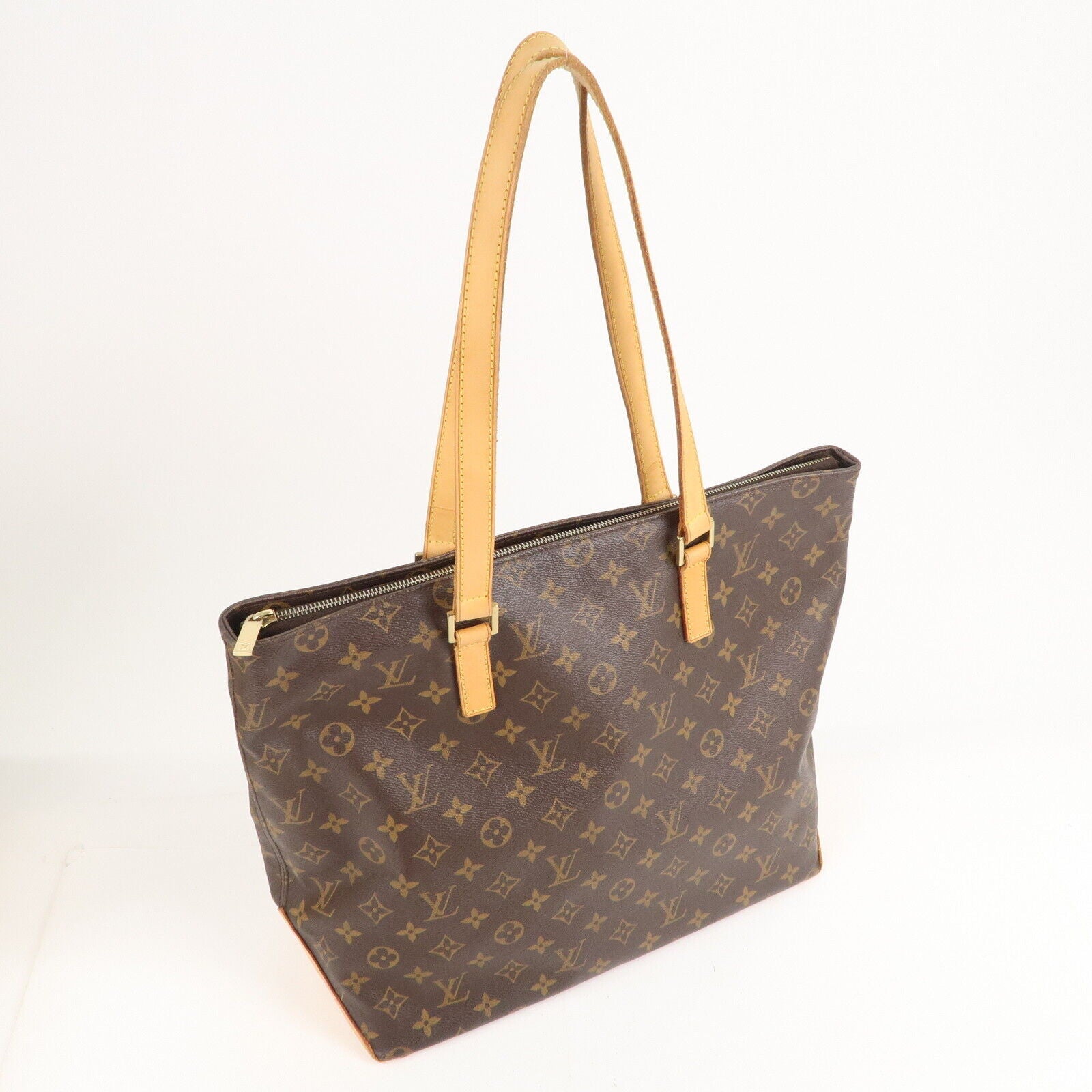LOUIS VUITTON Brown Monogram Coated Canvas and Vachetta Leather Cabas Mezzo  For Sale at 1stDibs