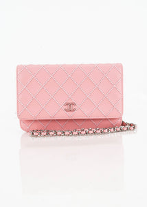 Chanel Lambskin Wild Stitch Wallet on a Chain Pink