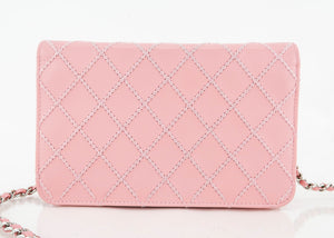 Chanel Lambskin Wild Stitch Wallet on a Chain Pink