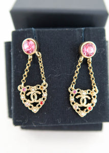 Chanel Heart Earrings Gold Pink