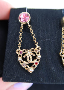 Chanel Heart Earrings Gold Pink