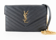 Load image into Gallery viewer, YSL Chevron Wallet on a Chain Black