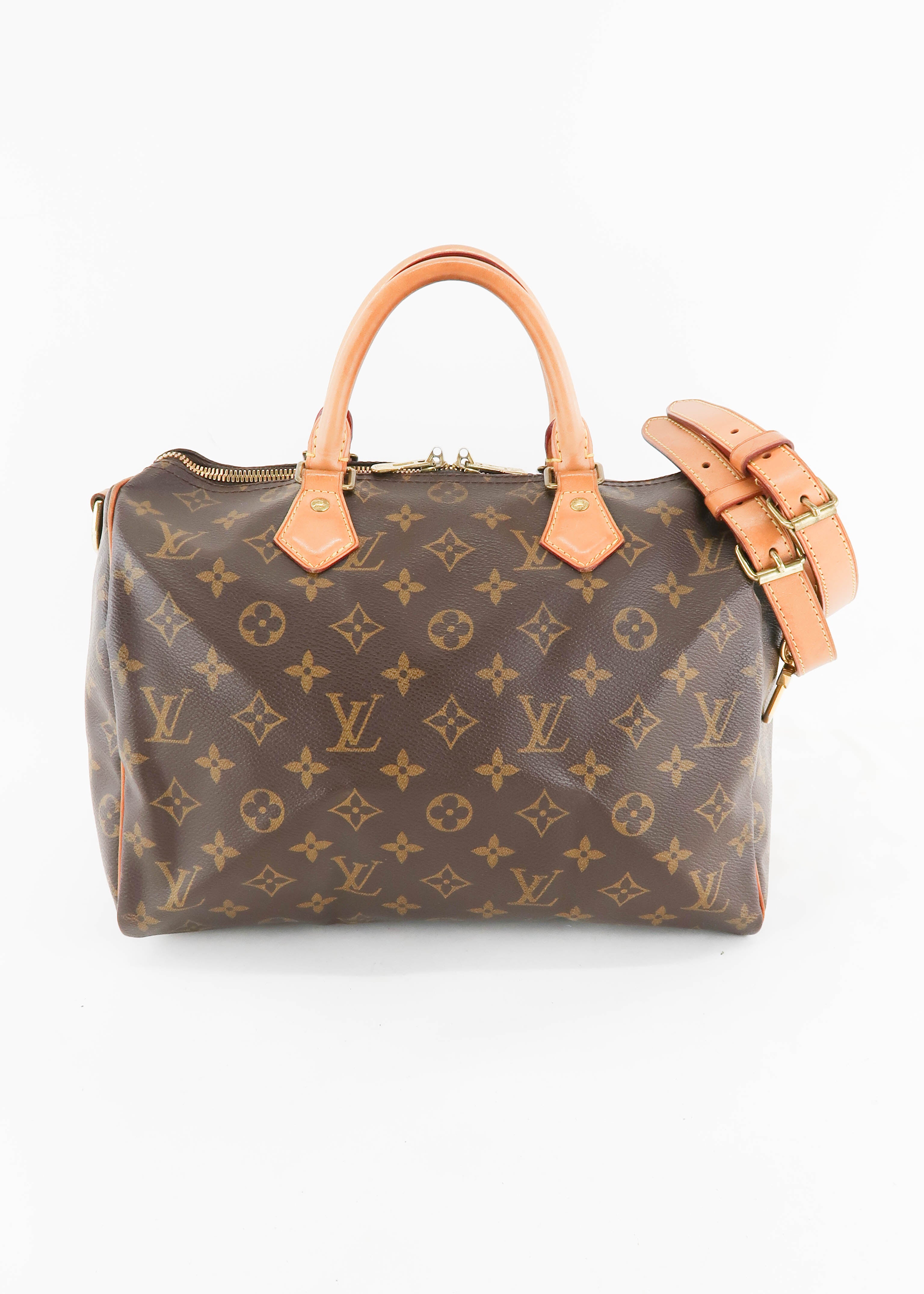 Authentic Louis Vuitton Speedy 30 Bandouliere Monogram Bag Purse With Adj.  Strap