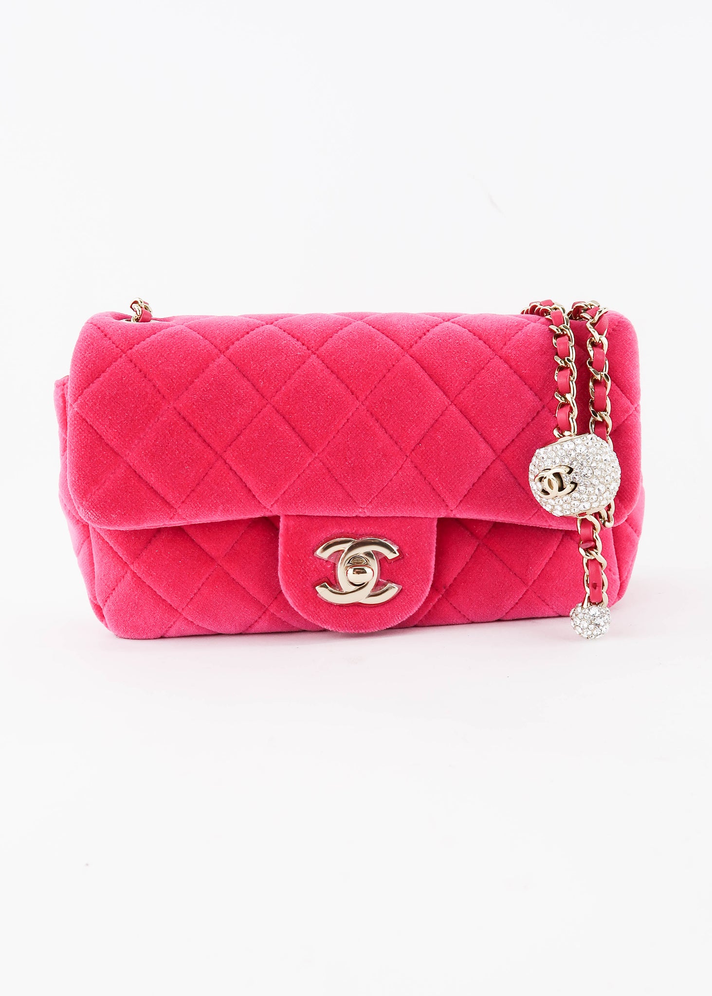 Chanel Pearl Crush Square Flap Bag Quilted Velvet with Crystal