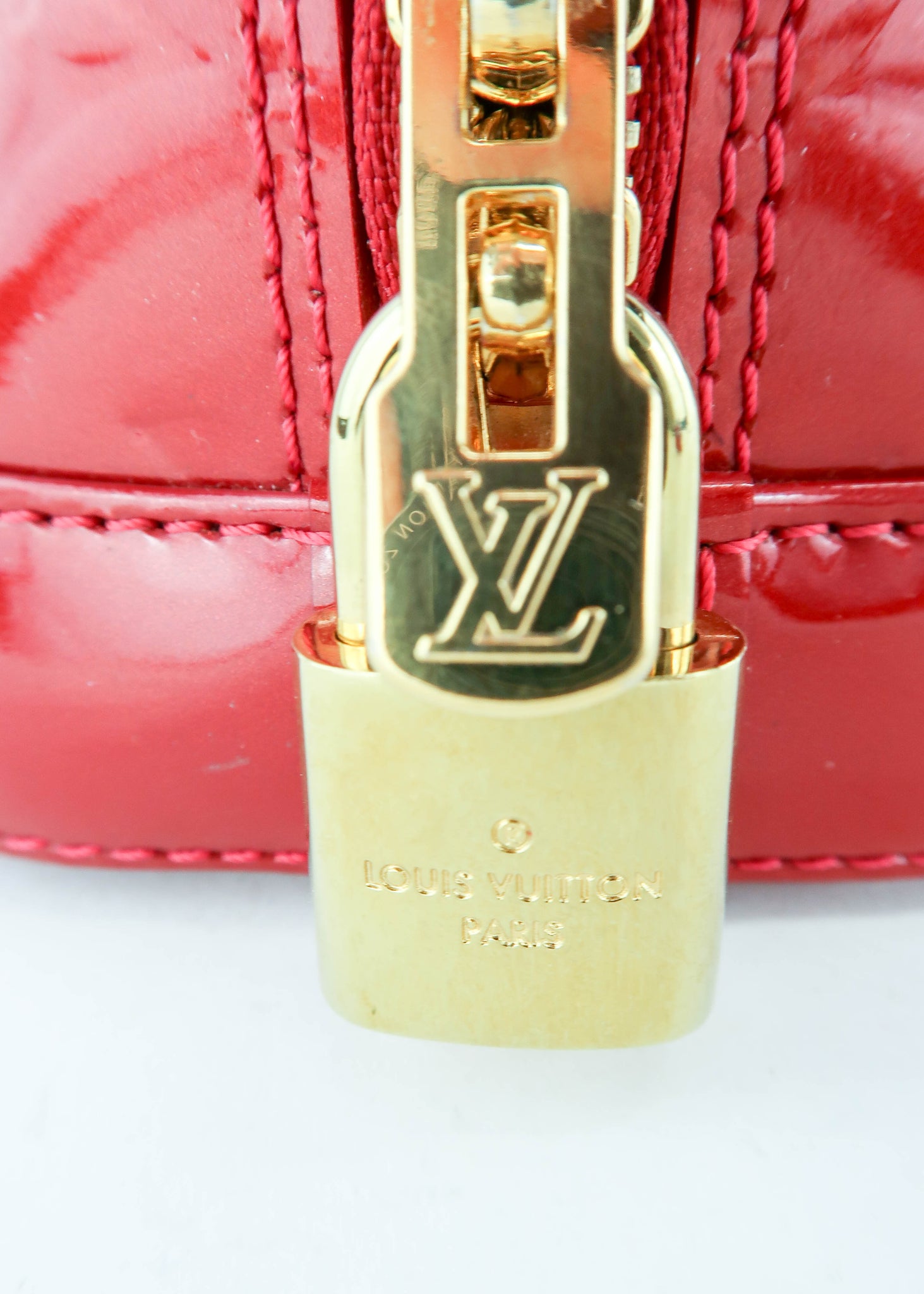 Red Louis Vuitton Vernis Miroir Alma BB Satchel