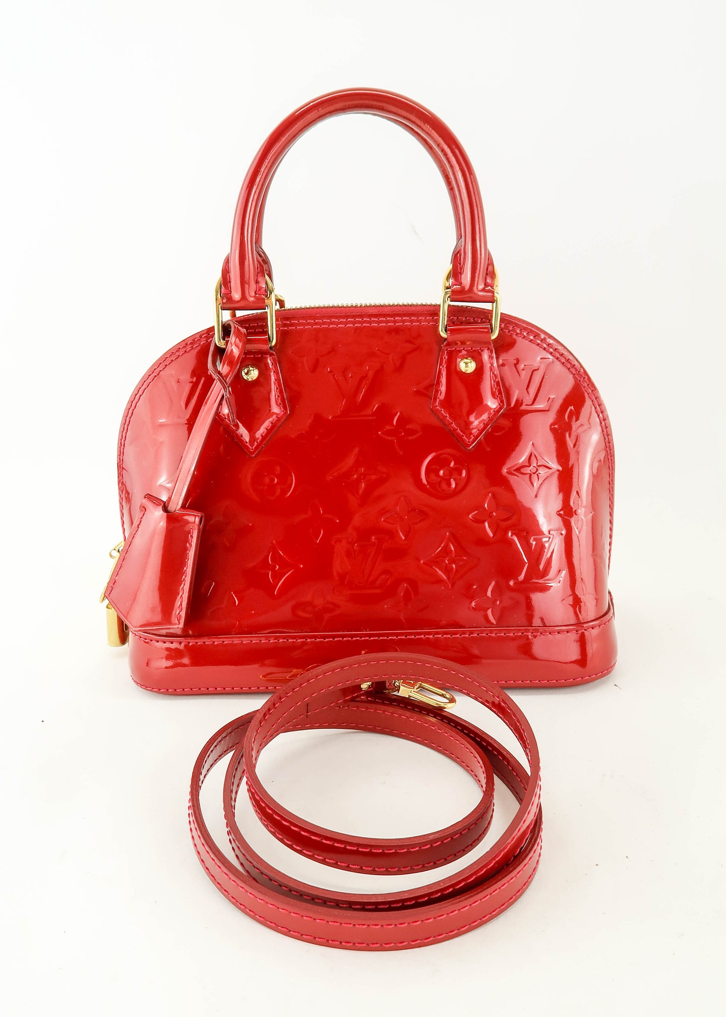 Louis+Vuitton+Alma+Fabric+Interior+Shoulder+Bag+BB+Red+Leather for
