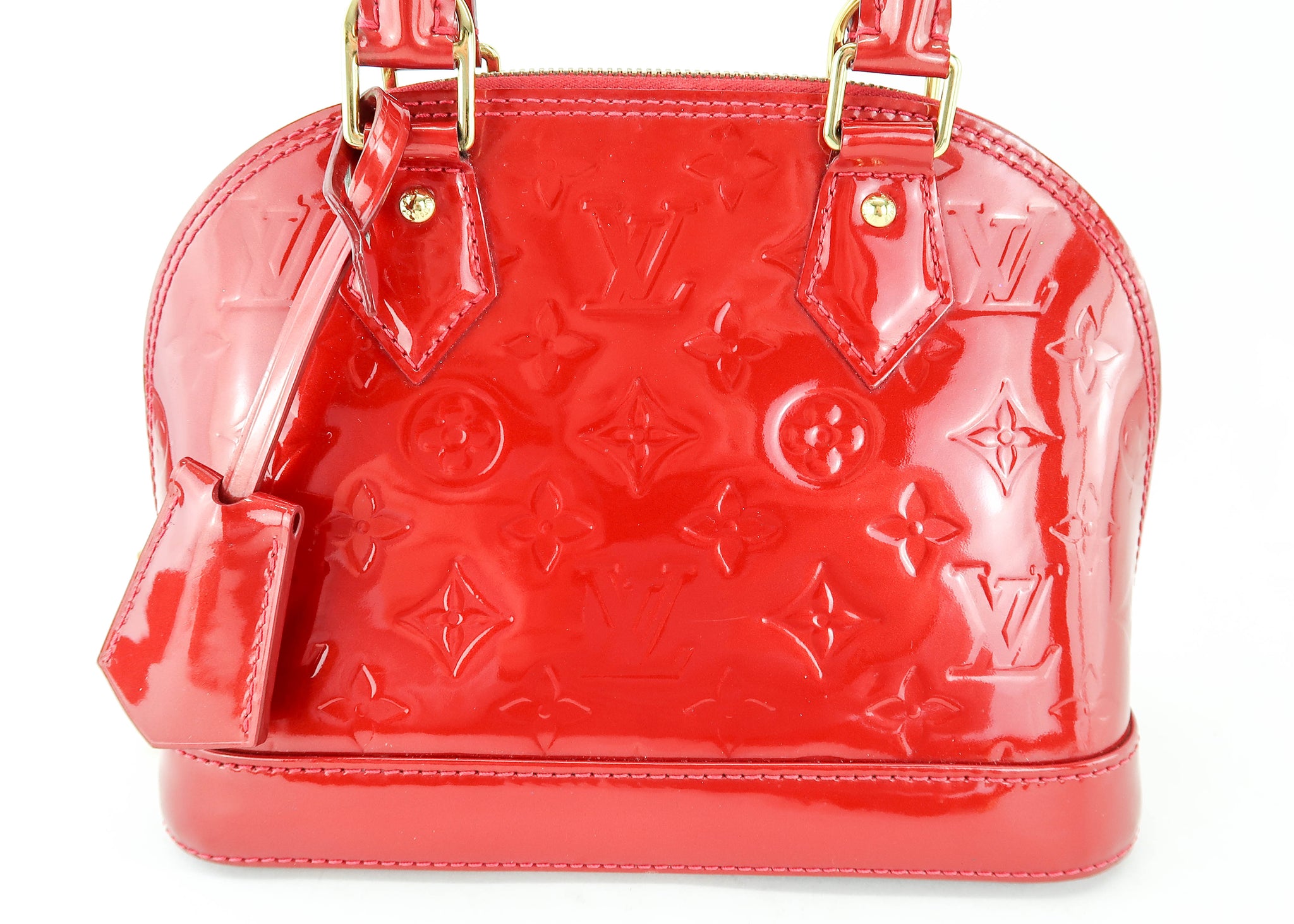 Louis Vuitton Alma Shoulder Bag BB Red Leather Monogram Vernis +