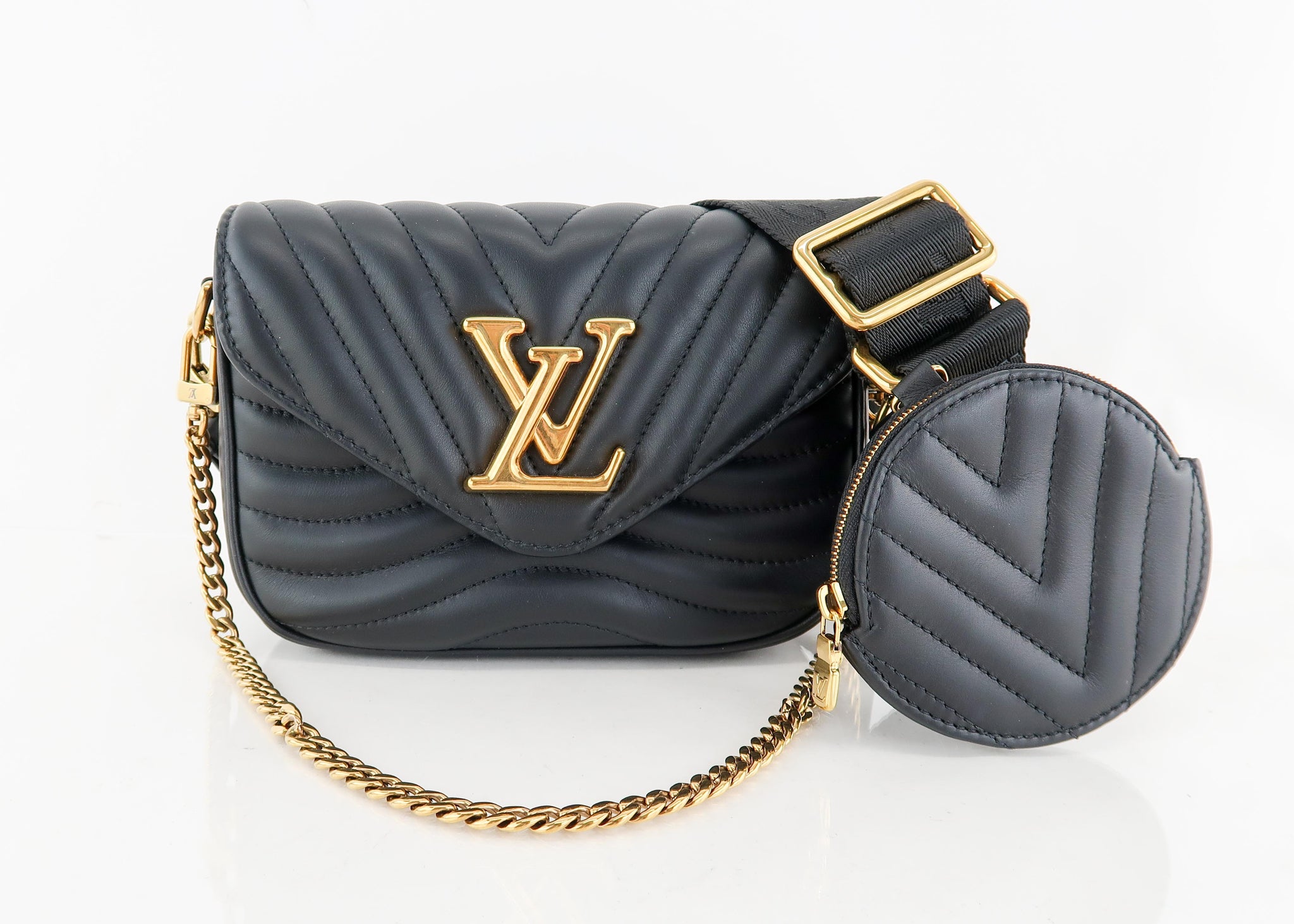 Louis Vuitton New Wave Multi Pochette (M56461) Noir Color, with Strap,  Chain, Dust Cover & Box