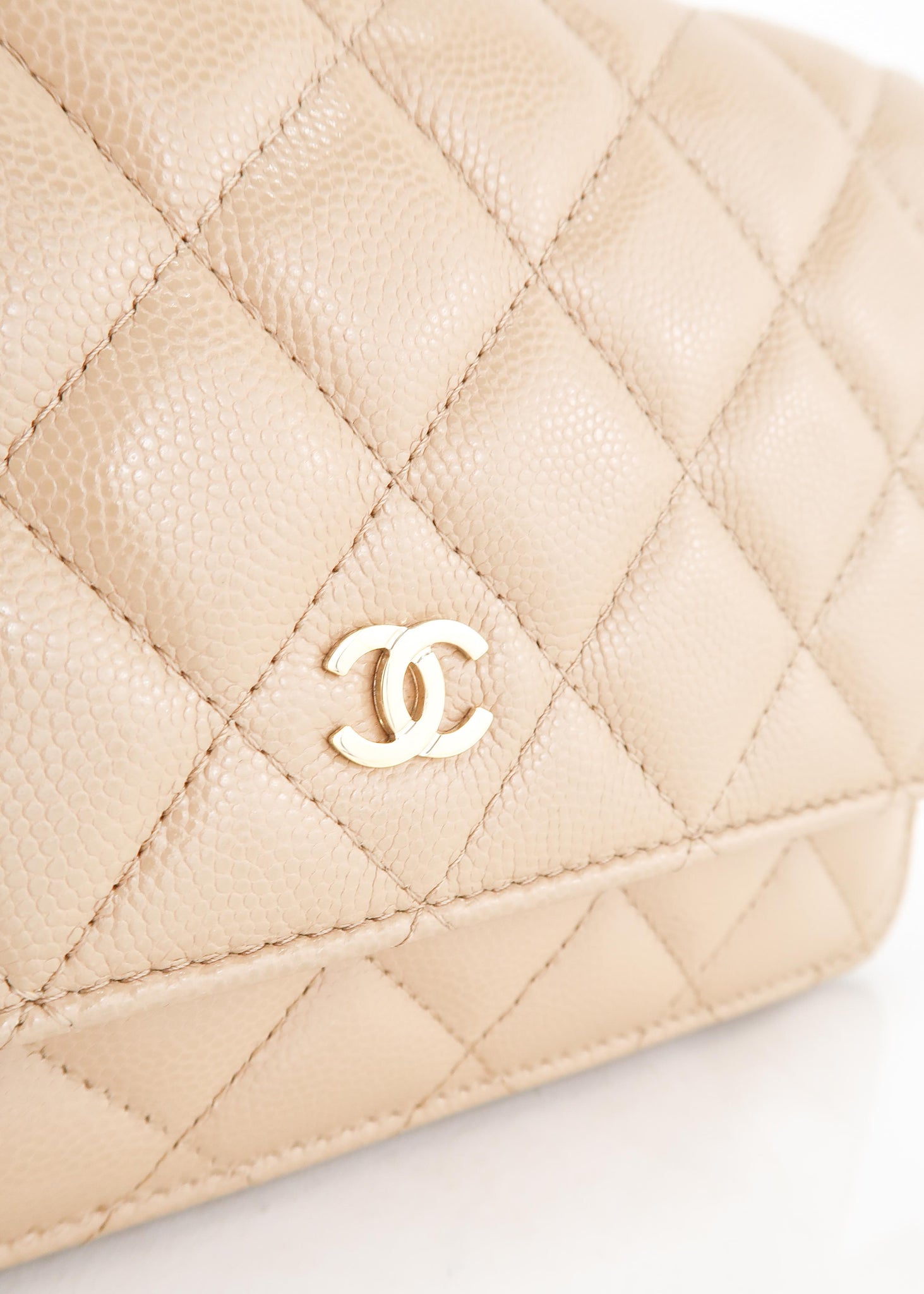 Beige Clair Caviar Quilted Classic Flap Medium Silver Hardware | Redeluxe