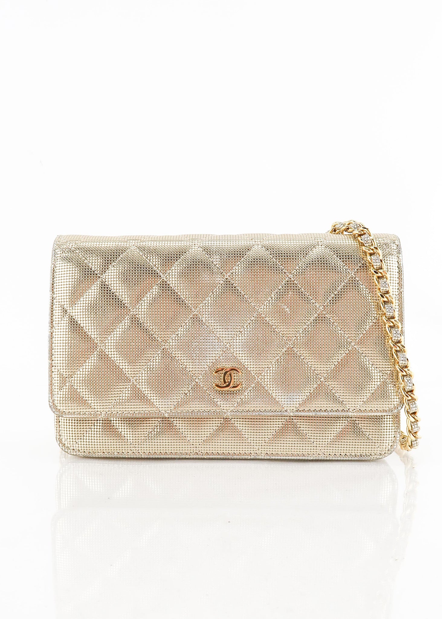 Chanel limited pearls strap WOC in black lambskin with silver hardware.