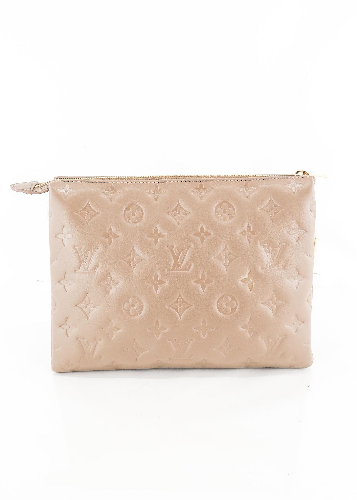 Louis Vuitton Taupe Monogram Embossed Lambskin Leather Coussin PM