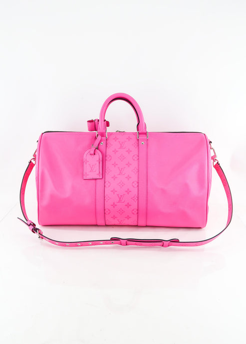 Louis Vuitton Rose Taigarama Keepall 50 Bandouliere