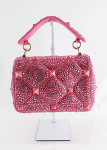 Valentino Crystal Embellished Glam Lock Pink Leather Cross Body Bag For  Sale at 1stDibs