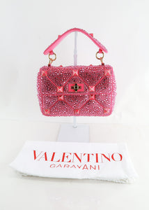 VALENTINO GARAVANI Crystal-embellished Roman Stud Shoulder Bag Fuchsia
