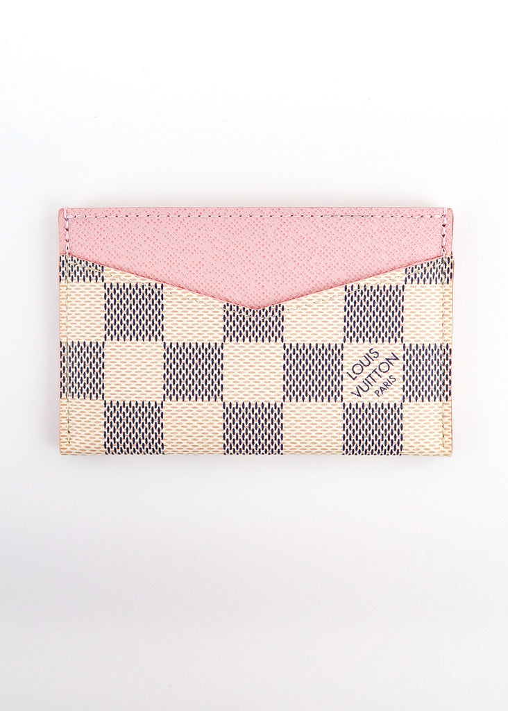 Louis Vuitton Damier Azur Studded Card Holder Case White Pink N64613 Auth