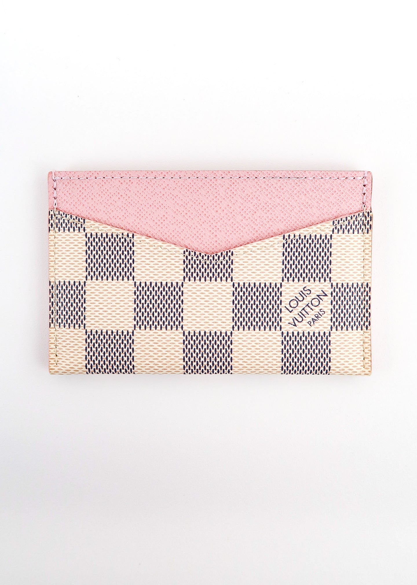 Louis Vuitton Damier Azur Studded Card Holder Case White Pink