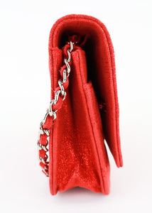 Chanel Quilted Glitter Wallet on Chain Red
