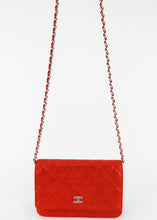 Load image into Gallery viewer, Chanel Quilted Glitter Wallet on Chain Red