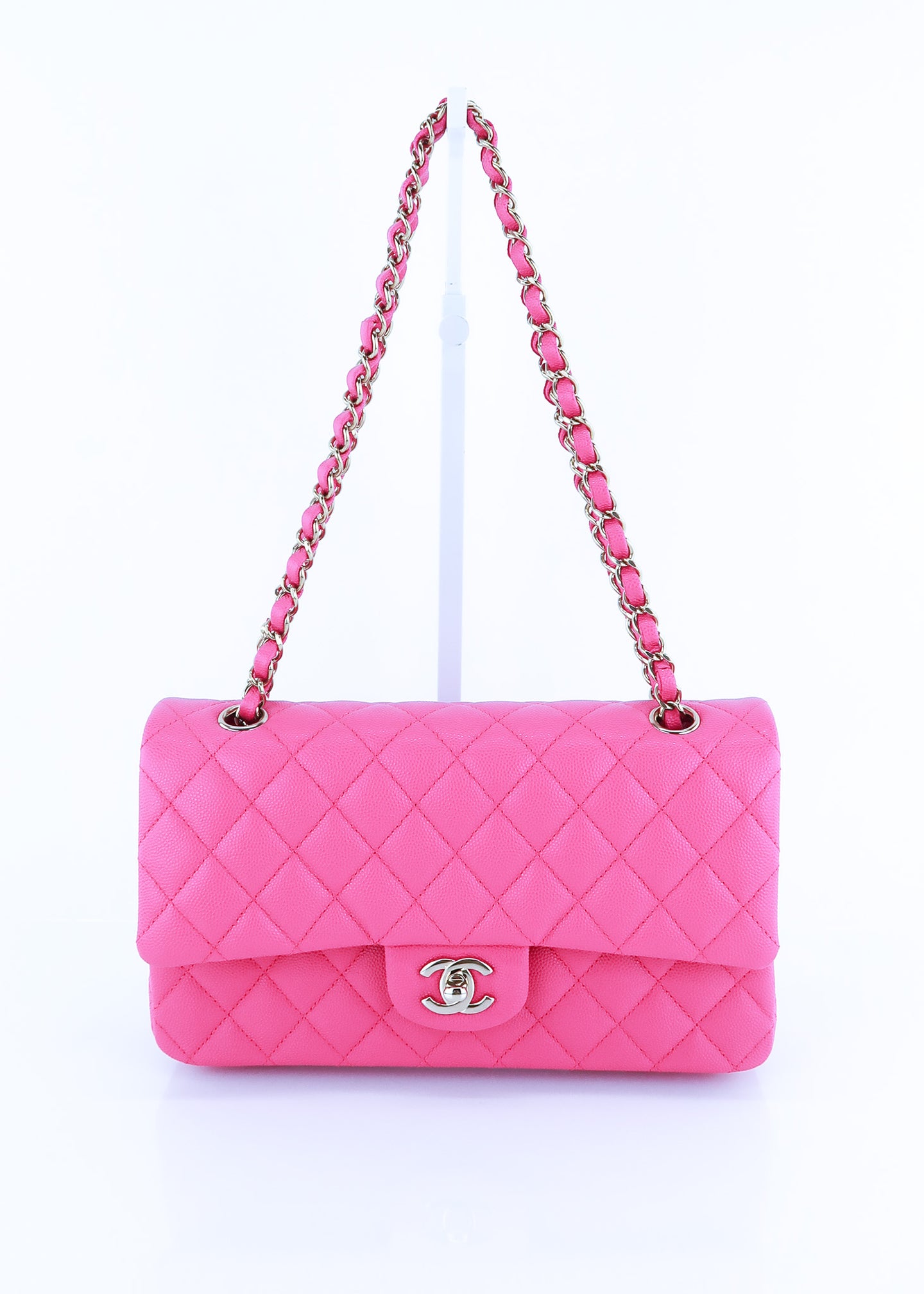 Chanel Pink Quilted Caviar Small Classic Double Flap Bag Gold Hardware (Very Good)