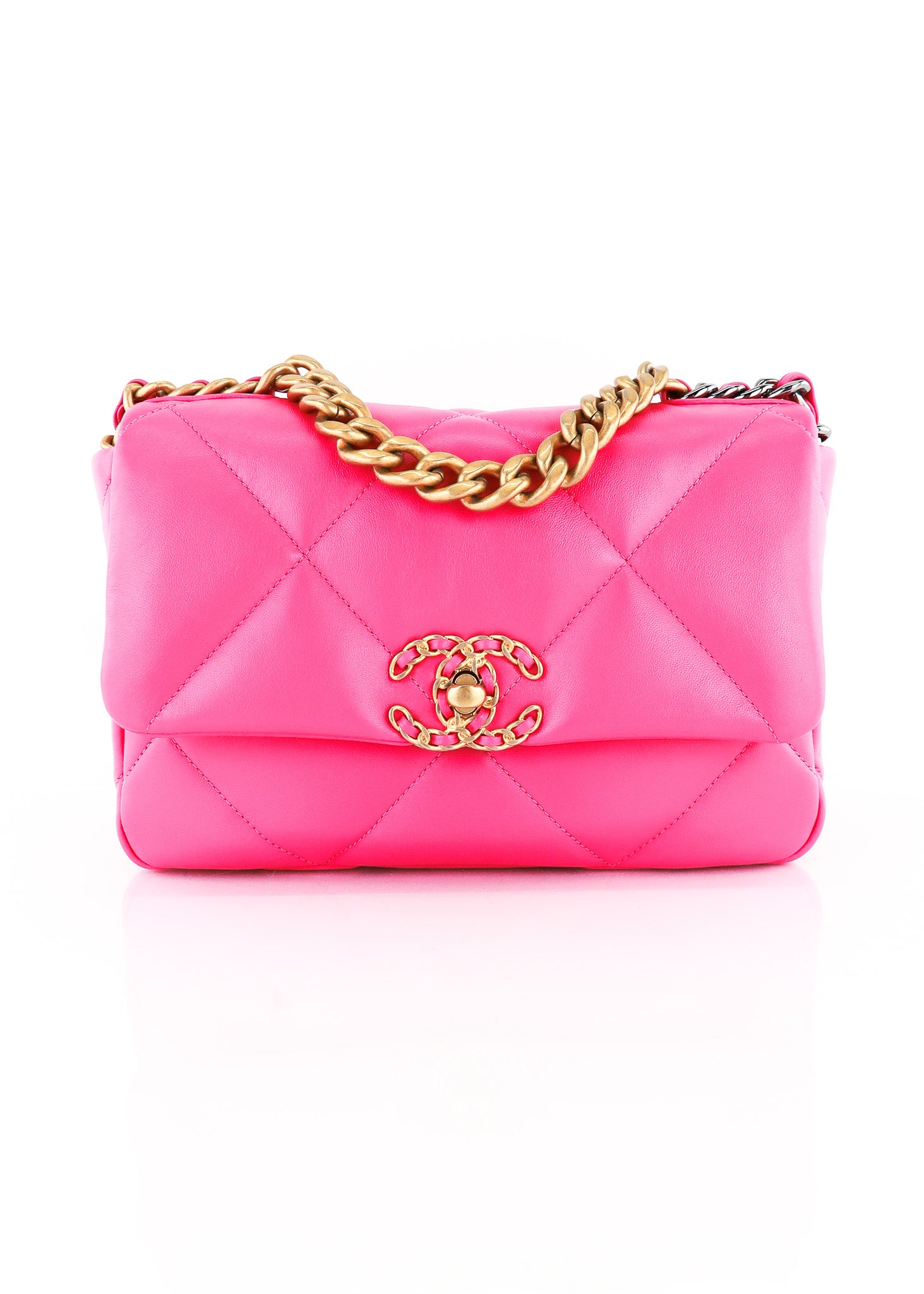 CHANEL Lambskin Quilted Chanel 19 Shopping Bag Pink 1060834