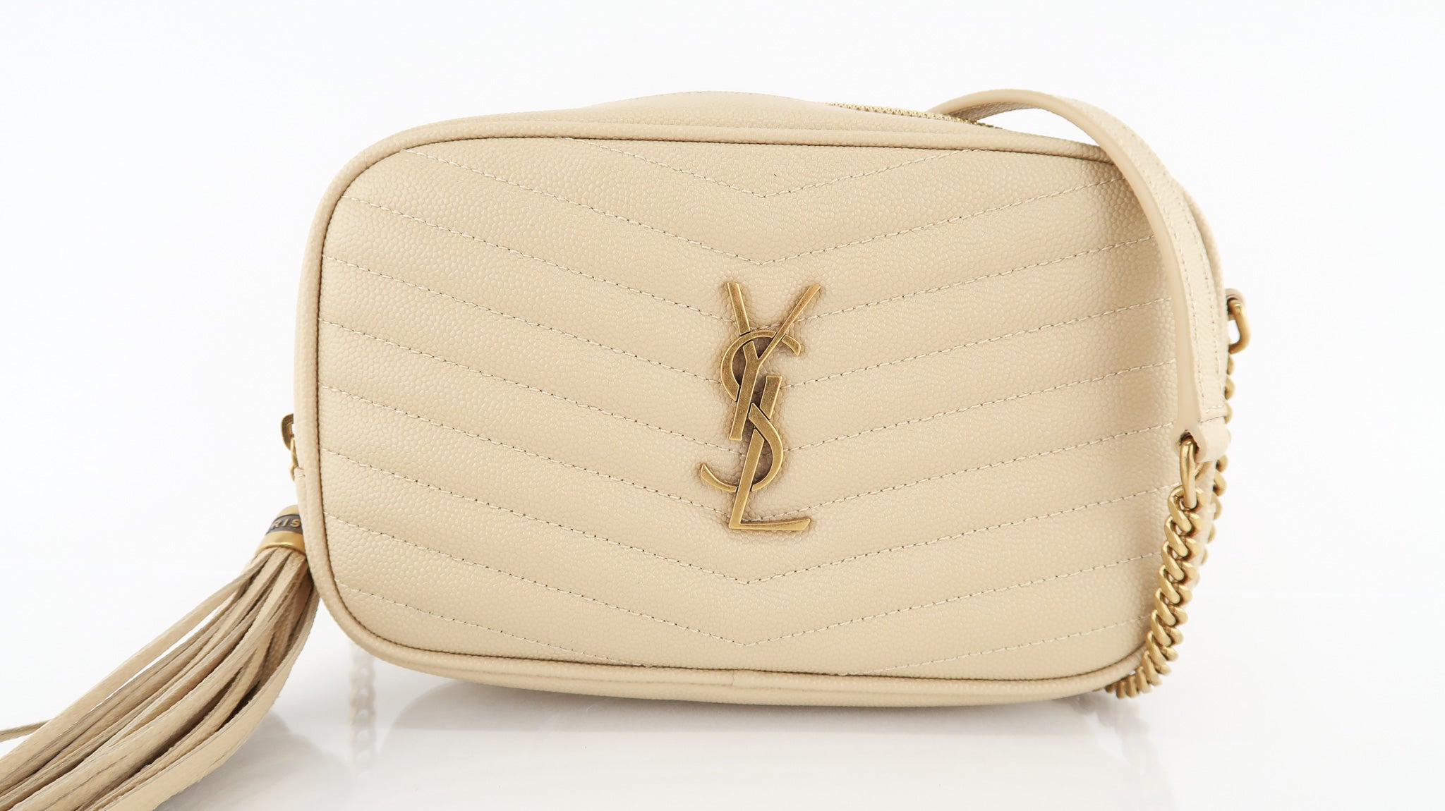 Saint Laurent Lou Camera Mini Shoulder Bag in Natural