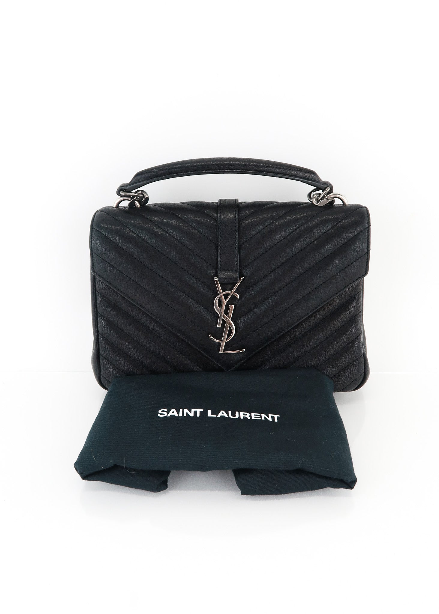 Saint Laurent College Medium YSL Matelasse Lambskin V-Flap Crossbody Bag