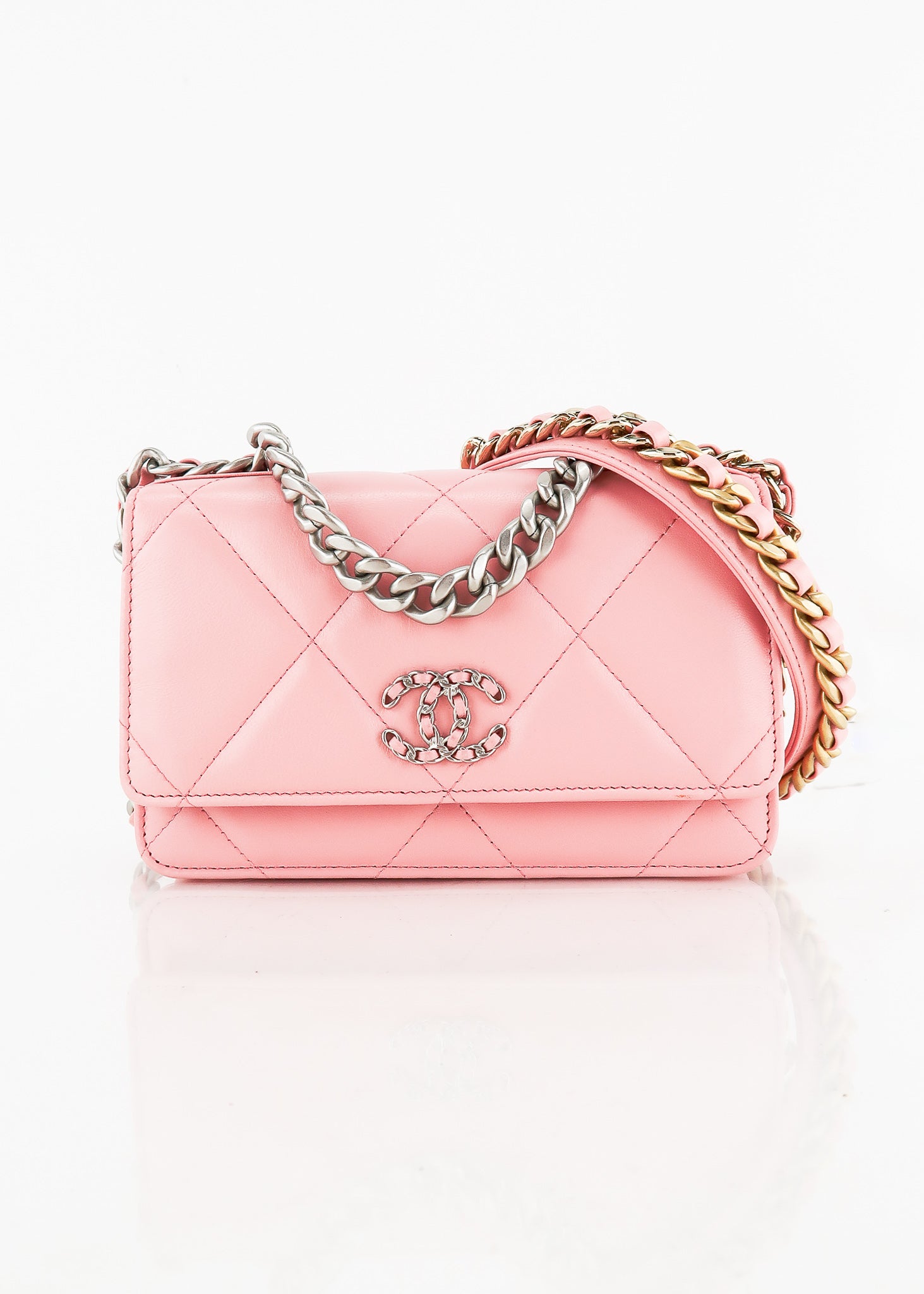 CHANEL 19 21A Pink Wallet on the Chain Crossbody Bag