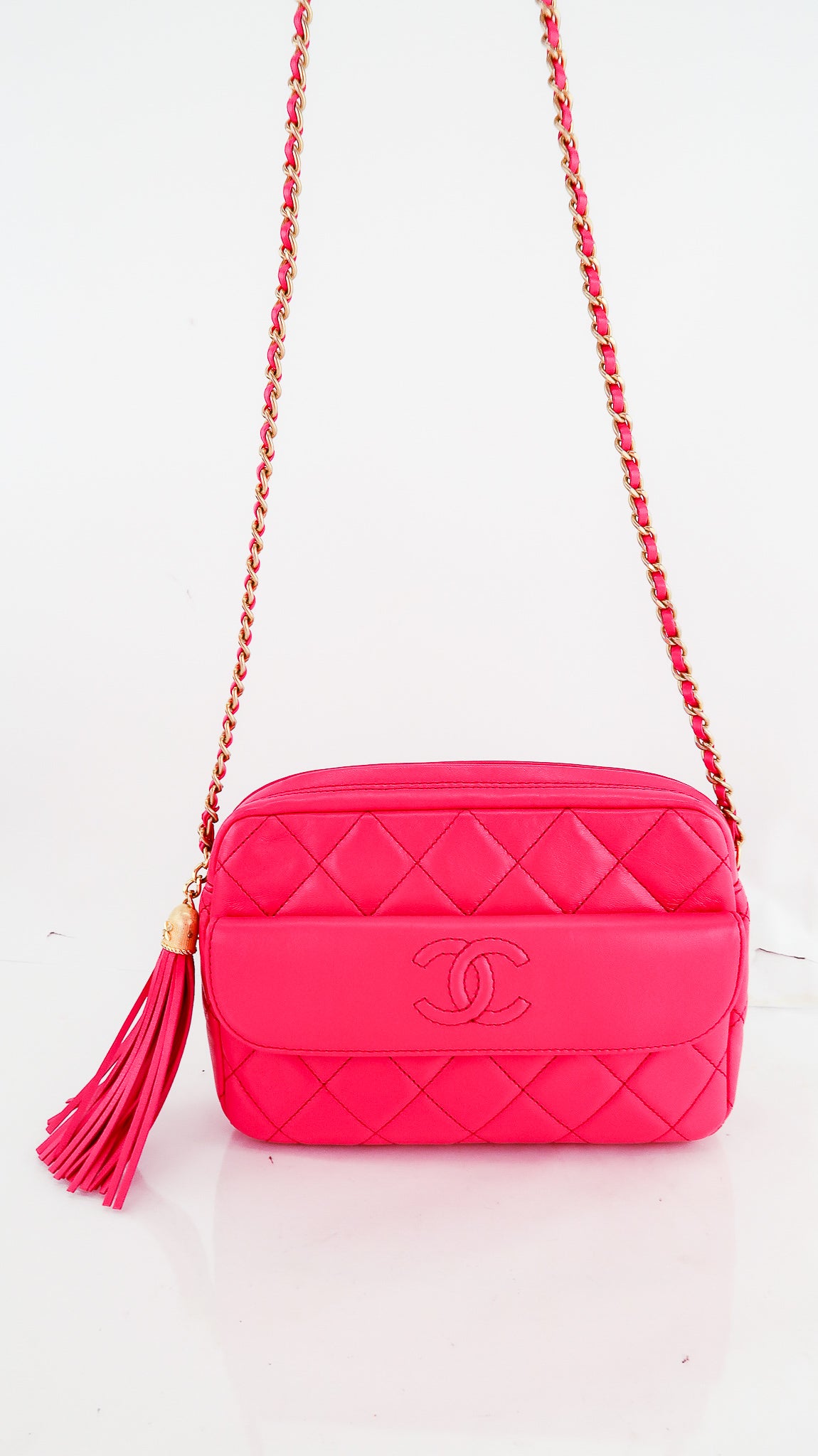 Chanel Pink Quilted Lambskin Leather Small Tassel Chain Camera Bag