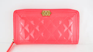 Chanel Patent Leather Zippy Wallet Neon Pink